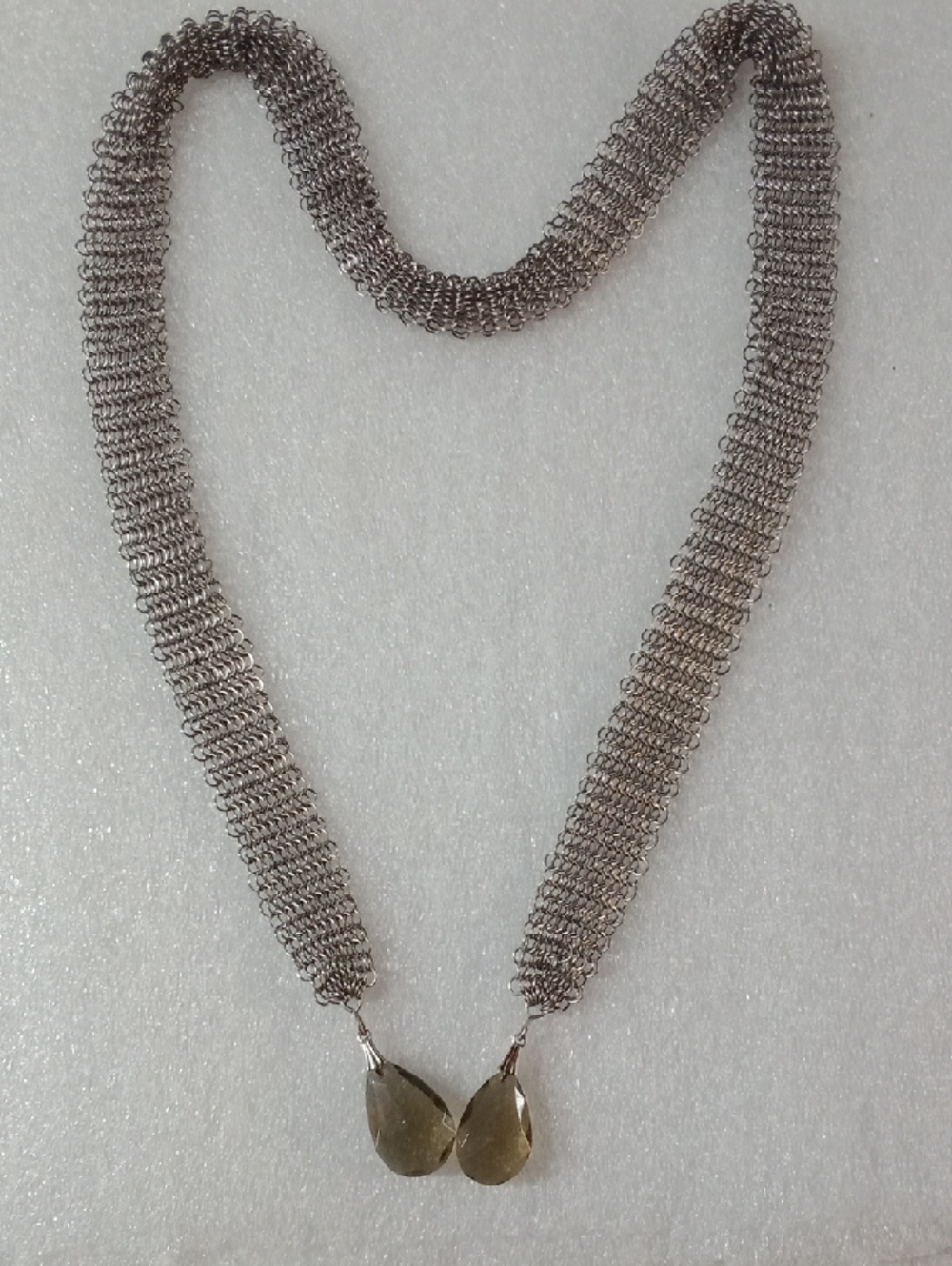 Art Deco Style Silver Mesh Chainmail Lariat Necklace #A468